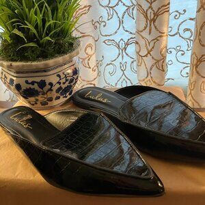 Lulus Joelle Croc Black Loafer Slides Size 8.5  NWOT